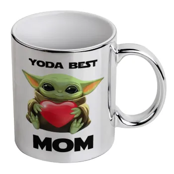 Yoda Best mom, Mug ceramic, silver mirror, 330ml