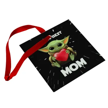 Yoda Best mom, Στολίδι Χριστουγεννιάτικο στολίδι γυάλινο τετράγωνο 9x9cm