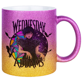 Wednesday Jenna Ortega, Κούπα Χρυσή/Ροζ Glitter, κεραμική, 330ml