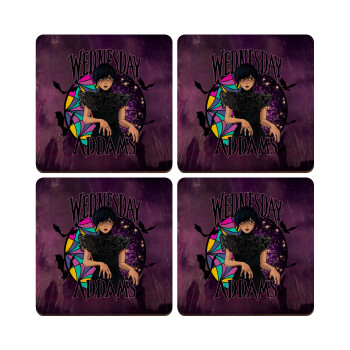 Wednesday Jenna Ortega, ΣΕΤ x4 Σουβέρ ξύλινα τετράγωνα plywood (9cm)