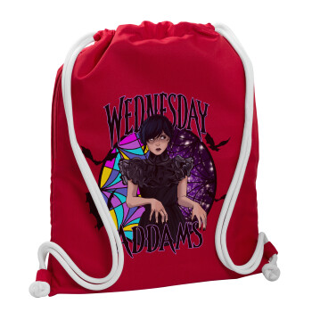 Wednesday Jenna Ortega, Τσάντα πλάτης πουγκί GYMBAG Κόκκινη, με τσέπη (40x48cm) & χονδρά κορδόνια