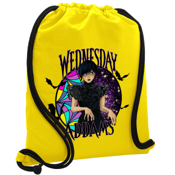 Wednesday Jenna Ortega, Τσάντα πλάτης πουγκί GYMBAG Κίτρινη, με τσέπη (40x48cm) & χονδρά κορδόνια