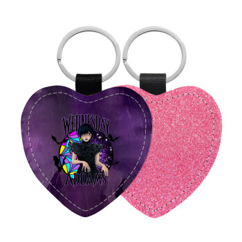 Wednesday Jenna Ortega, Μπρελόκ PU δερμάτινο glitter καρδιά ΡΟΖ