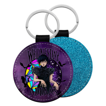 Wednesday Jenna Ortega, Μπρελόκ Δερματίνη, στρογγυλό ΜΠΛΕ (5cm)