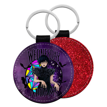 Wednesday Jenna Ortega, Μπρελόκ Δερματίνη, στρογγυλό ΚΟΚΚΙΝΟ (5cm)