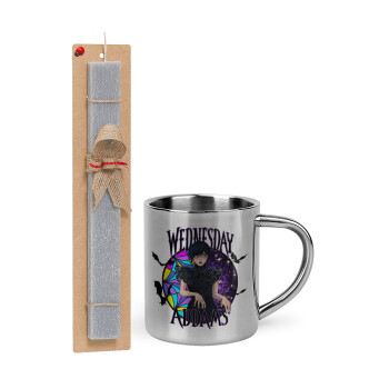 Wednesday Jenna Ortega, Easter Set, metallic thermal cup (300ml) & Easter aromatic flat candle (30cm) (GRAY)