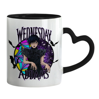 Wednesday Jenna Ortega, Mug heart black handle, ceramic, 330ml