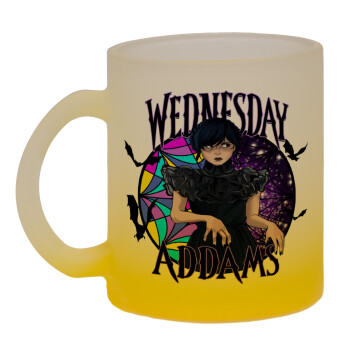 Wednesday Jenna Ortega, Κούπα γυάλινη δίχρωμη με βάση το κίτρινο ματ, 330ml