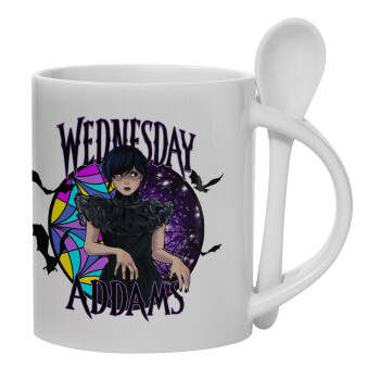 Wednesday Jenna Ortega, Ceramic coffee mug with Spoon, 330ml (1pcs)