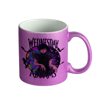 Wednesday Jenna Ortega, Κούπα Μωβ Glitter που γυαλίζει, κεραμική, 330ml