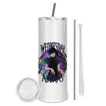 Wednesday Jenna Ortega, Tumbler stainless steel 600ml, with metal straw & cleaning brush