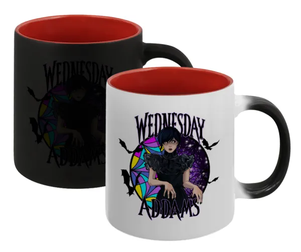 Wednesday Jenna Ortega — Magic mug with red interior, ceramic, 330ml, changes colour with hot drinks