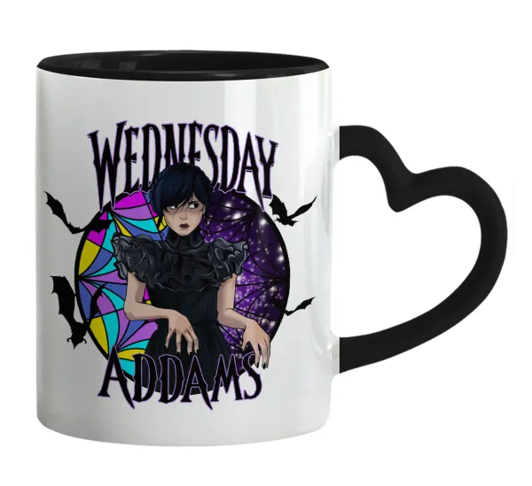Wednesday Jenna Ortega — Mug heart black handle, ceramic, 330ml