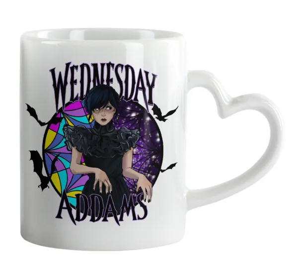 Wednesday Jenna Ortega — Κούπα καρδιά χερούλι λευκή, κεραμική, 330ml