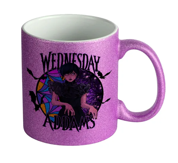 Wednesday Jenna Ortega — Κούπα Μωβ Glitter που γυαλίζει, κεραμική, 330ml