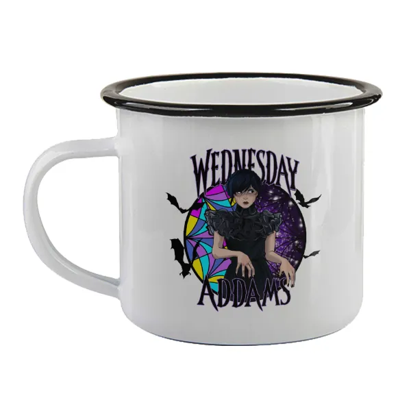 Wednesday Jenna Ortega — Enamel mug with black rim, 360ml