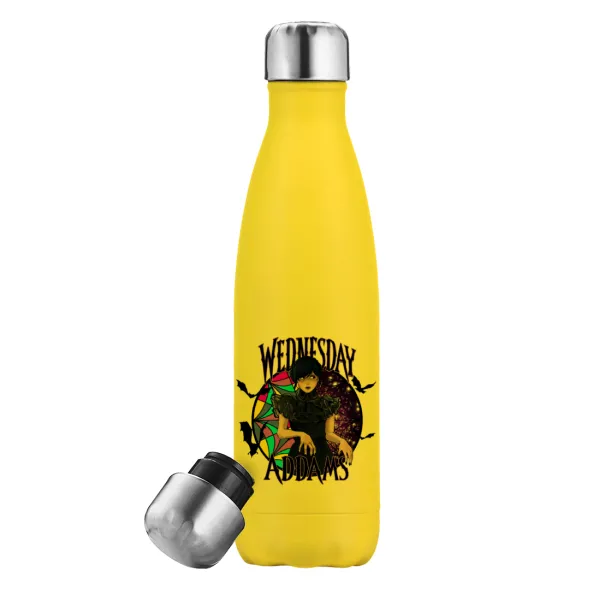 Wednesday Jenna Ortega — Yellow Stainless Steel Metallic Thermos, double-walled, 500ml
