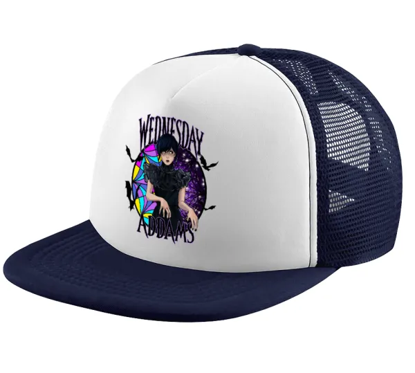 Wednesday Jenna Ortega — Adult Soft Trucker Hat with Dark Blue/White Mesh (POLYESTER, ADULT, UNISEX, ONE SIZE)