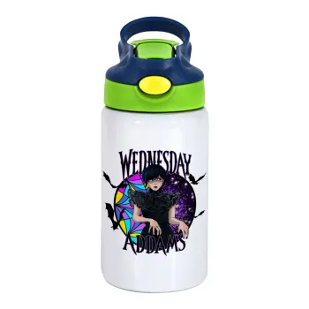 Wednesday Jenna Ortega, Παιδικό παγούρι θερμό, ανοξείδωτο, με καλαμάκι ασφαλείας, πράσινο/μπλε (350ml)