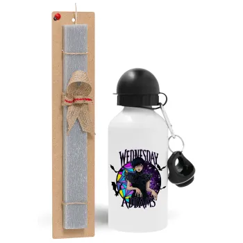 Wednesday Jenna Ortega, Easter Set, metallic aluminum water bottle (500ml) & aromatic flat Easter candle (30cm) (GRAY)