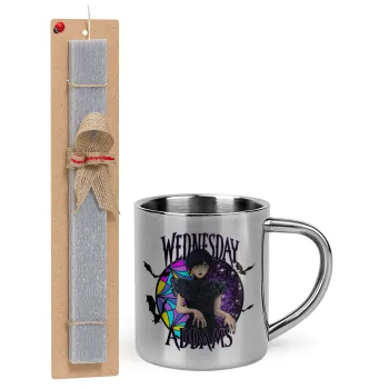 Wednesday Jenna Ortega, Πασχαλινή Λαμπάδα με μεταλλική κούπα θερμό (300ml) & κερί αρωματικό πλακέ (30cm) (ΓΚΡΙ)