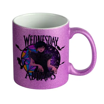 Wednesday Jenna Ortega, Κούπα Μωβ Glitter που γυαλίζει, κεραμική, 330ml