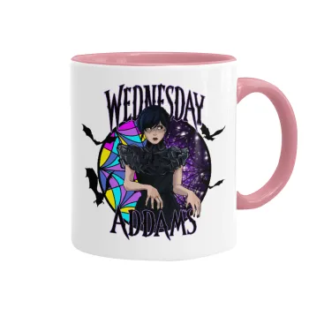 Wednesday Jenna Ortega, Κούπα χρωματιστή ροζ, κεραμική, 330ml