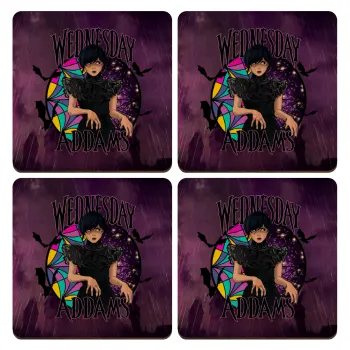 Wednesday Jenna Ortega, ΣΕΤ x4 Σουβέρ ξύλινα τετράγωνα plywood (9cm)