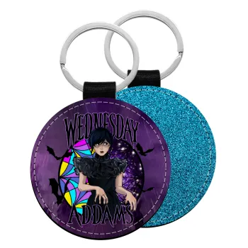 Wednesday Jenna Ortega, Μπρελόκ Δερματίνη, στρογγυλό ΜΠΛΕ (5cm)