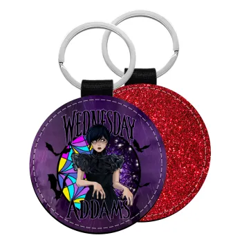 Wednesday Jenna Ortega, Μπρελόκ Δερματίνη, στρογγυλό ΚΟΚΚΙΝΟ (5cm)