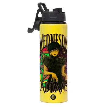 Wednesday Jenna Ortega, Μεταλλικό παγούρι νερού με καπάκι ασφαλείας, αλουμινίου 850ml
