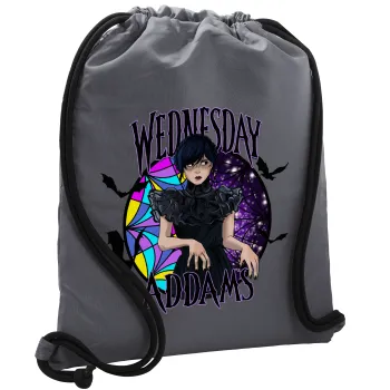 Wednesday Jenna Ortega, Τσάντα πλάτης πουγκί GYMBAG ΓΚΡΙ, με τσέπη (40x48cm) & χονδρά κορδόνια