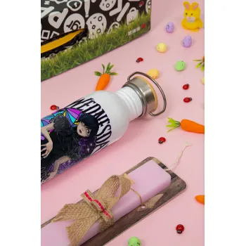 Wednesday Jenna Ortega, Πασχαλινή Λαμπάδα με παγούρι μεταλλικό (620ml, stainless steel) & κερί αρωματικό πλακέ (30cm) (ΡΟΖ)