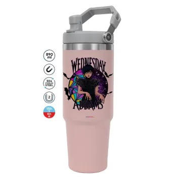 Wednesday Jenna Ortega, ΡΟΖ χρώματος Θερμός Ανοξείδωτο 890ml (30oz) με χερούλι