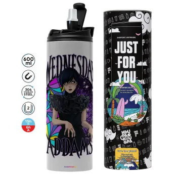 Wednesday Jenna Ortega, Tumbler stainless steel GREY 600ml