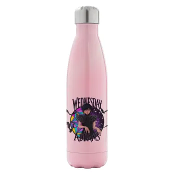 Wednesday Jenna Ortega, Metal mug thermos Pink Iridiscent (Stainless steel), double wall, 500ml