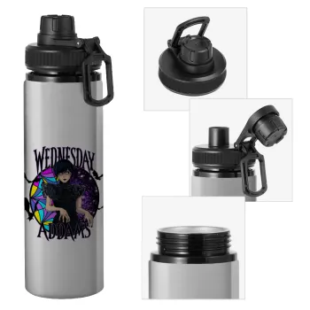 Wednesday Jenna Ortega, Metallic water bottle with safety cap, 850ml aluminum