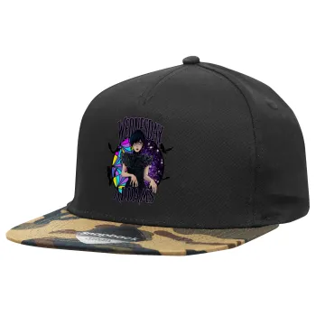 Wednesday Jenna Ortega, Adult Flat Snapback Hat Black/Camouflage, (100% COTTON TWILL, ADULT, UNISEX, ONE SIZE)