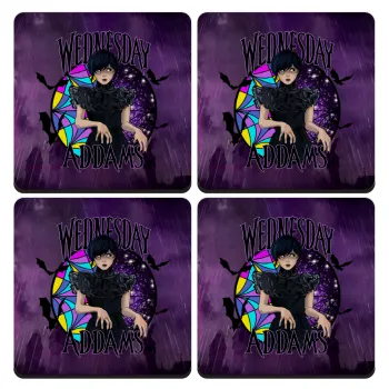 Wednesday Jenna Ortega, ΣΕΤ 4 Σουβέρ ξύλινα τετράγωνα (9cm)