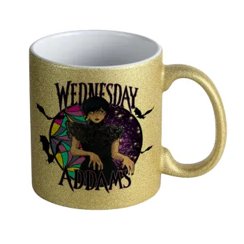 Wednesday Jenna Ortega, Κούπα Χρυσή Glitter που γυαλίζει, κεραμική, 330ml