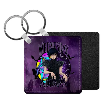 Wednesday Jenna Ortega, Μπρελόκ Δερματίνη, τετράγωνο ΜΑΥΡΟ (5x5cm)