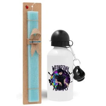 Wednesday Jenna Ortega, Easter Set, metallic aluminum water bottle (500ml) & scented flat candle (30cm) (TURQUOISE)