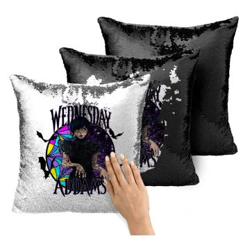 Wednesday Jenna Ortega, Μαξιλάρι καναπέ Μαγικό Μαύρο με πούλιες 40x40cm περιέχεται το γέμισμα