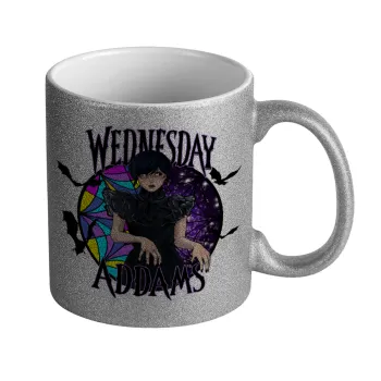 Wednesday Jenna Ortega, Κούπα Ασημένια Glitter που γυαλίζει, κεραμική, 330ml