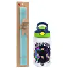 Easter Set, Children's thermal stainless steel bottle with safety straw, green/blue (350ml) & aromatic flat Easter candle (30cm) (TURQUOISE)