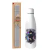 Easter Set, metallic stainless thermos bottle (500ml) & scented flat Easter candle (30cm) (GRAY)
