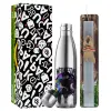 Easter Set, metallic stainless thermos flask (500ml) & scented flat Easter candle (30cm) (GRAY)