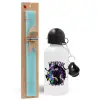 Easter Set, metallic aluminum water bottle (500ml) & scented flat candle (30cm) (TURQUOISE)