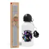 Easter Set, metallic aluminum water bottle (500ml) & aromatic flat Easter candle (30cm) (GRAY)
