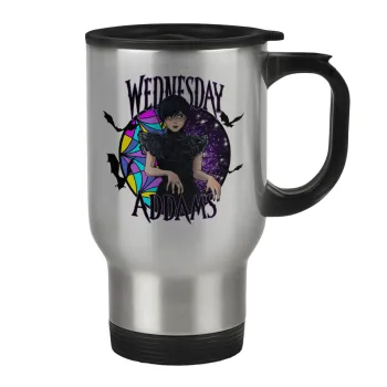 Wednesday Jenna Ortega, Stainless steel travel mug with lid, double wall 450ml